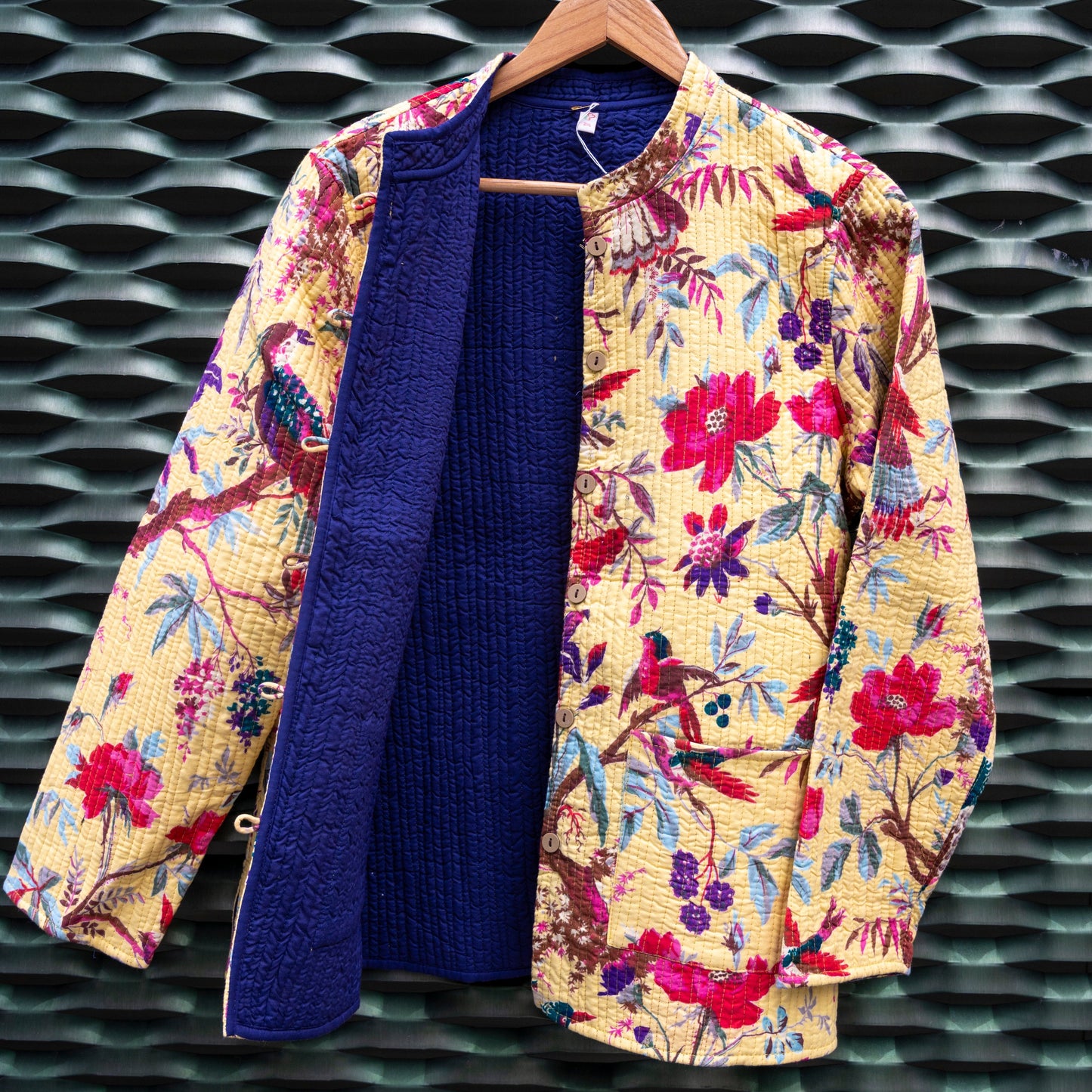 Cotton Yellow Flower Block Print Jacket