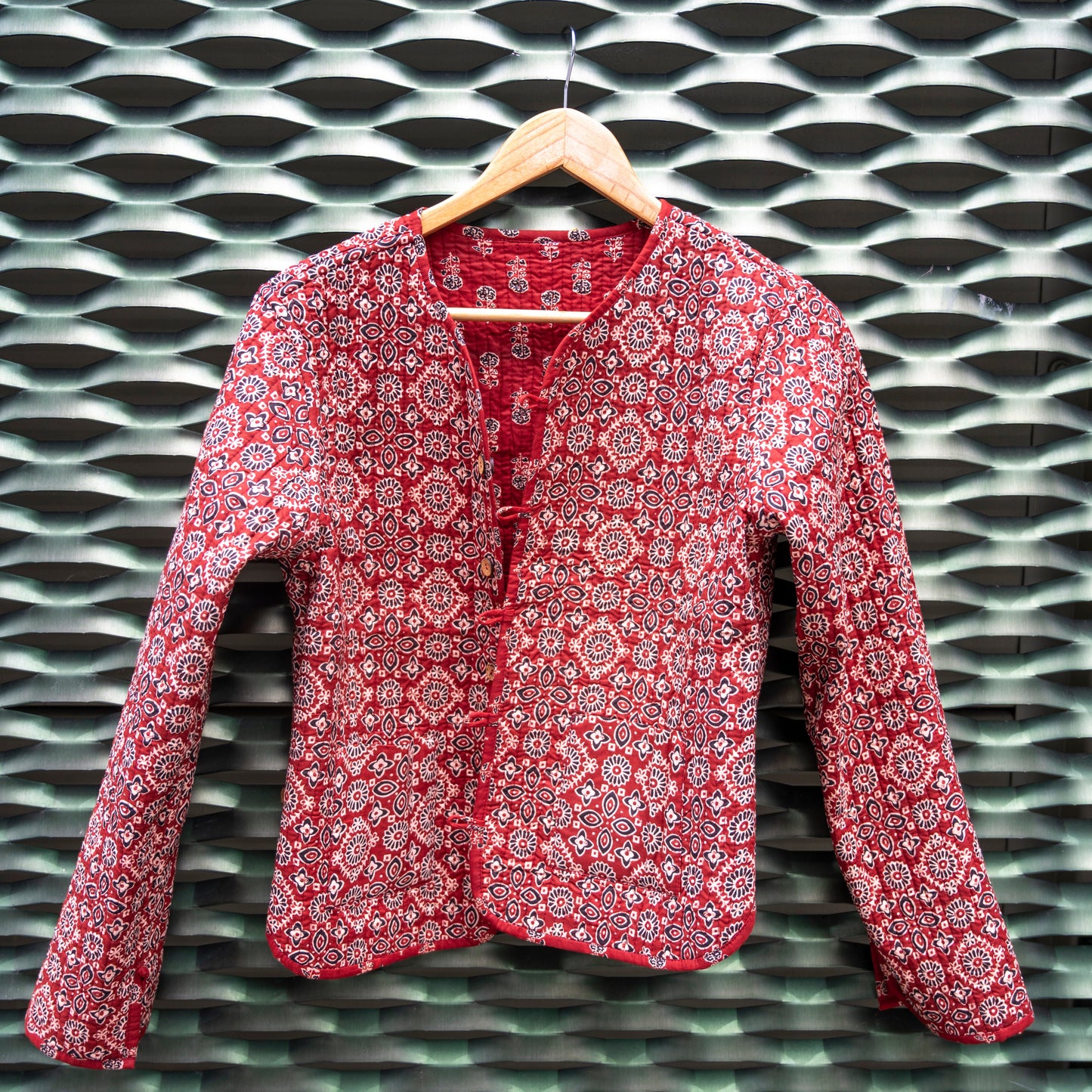 Cotton Reversible Red Block Print Jacket