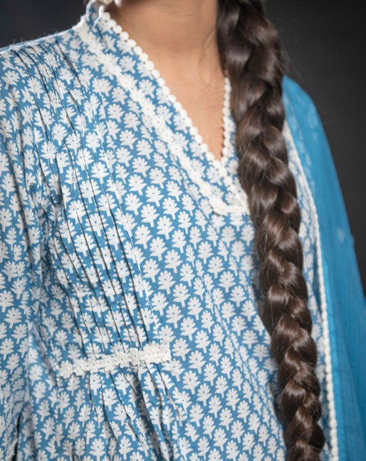 Cotton Blue/ White Block Print Suit