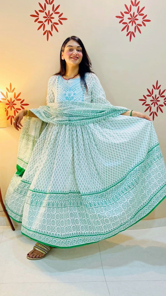 Cotton Block Print Frock Suit